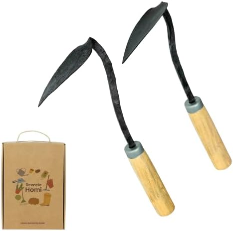 Reencle Homi Korean Hand Hoe Garden Tool, Forged Steel Blade with Wooden Handle, Traditional Handmade Weeding Digging and Planting Tool