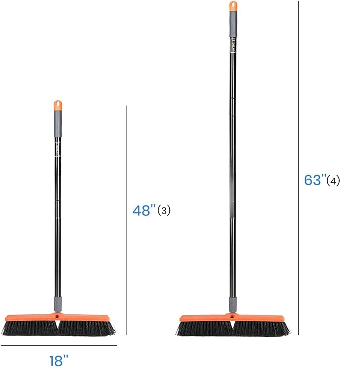 TreeLen 18 inch Push Broom Outdoor - Heavy Duty Broom for Driveways, Sidewalks, Patios and Deck Cleans Dirt, Debris, Sand, Mud, Leaves and Water-18 Wide Bristles