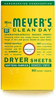 MRS. MEYER'S CLEAN DAY Dryer Sheets, Fabric Softener, Reduces Static, Infused with Essential Oils, Honeysuckle, 80 Count