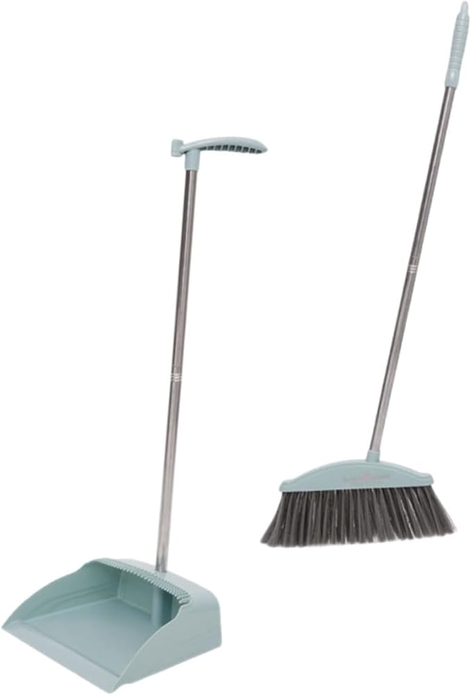 Cabilock Long Handle Broom and Dustpan for Home Cleaning Ergonomic Lightweight Design Seamless Floor Fit for Tile Non Damaging Sweeping Accessories in Light Combo
