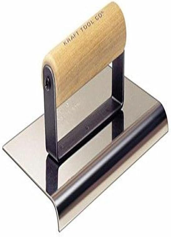 Kraft Tool CF127 1/4-Inch Radius 3/8-Inch Lip Stainless Steel Sidewalk Edger with Wood Handle, 8 x 5-Inch