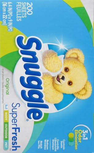 Snuggle Plus SuperFresh Fabric Softener Dryer Sheets with Static Control and Odor Eliminating Technology, Original, 200 Count (Pack of 2)