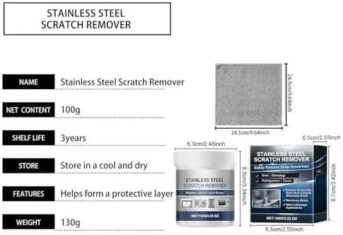 Stainless Steel Scratch Remover Kit, 50% Faster 3-Step Metal Repair and Polishing Paste for Kitchen Sink, Fridge, Oven and Appliances, All-Purpose Stainless Steel Restorer Lasting Protection (1Pcs)