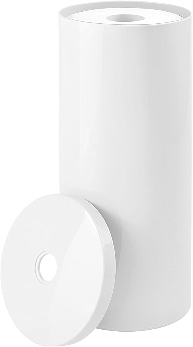 mDesign Plastic Floor Stand Toilet Paper Organizer with Cover, 3-Roll Space-Saving Tissue Storage for Bathroom - Fits Under Sink, Vanity, Shelf, in Cabinet, Corner - Aura Collection - 2 Pack - White