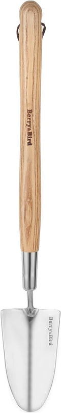 Berry&Bird Garden Trowel with Long Handle, 23.43in Stainless Steel Short Shovel with Wood Handled for Digging, Gardening, Transplanting, Planting and Weeding