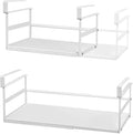 2Pack Under Shelf Storage Basket Organizer Expandable Width Add-On Space Saver Hanging Under Cabinet Pantry Kitchen Countertop Desktop Bookshelf Cupboard Board Slide-in White Heavy-Duty Metal