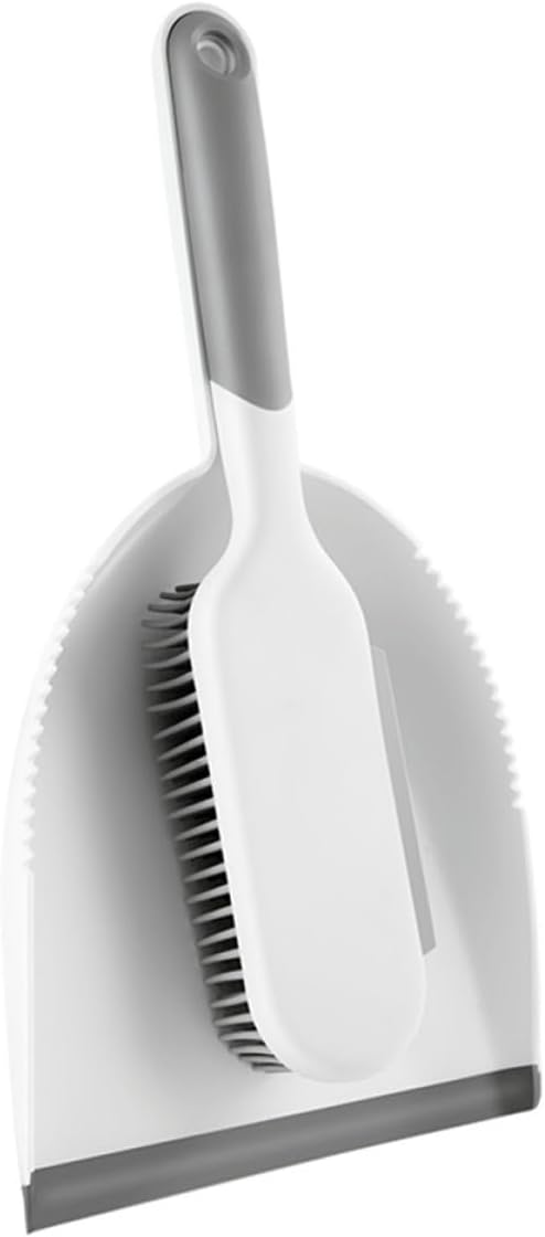Multi-use Cleaning Brush and Broom Dustpan Set, 2pcs Mini Sweeping Tools with Bed and Desktop Brush for Home Dust Removal, White and Grey Handheld Cleaning Accessories
