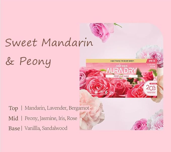 Scented Dryer Sheets for Laundry, 40 Count, Long-lasting Freshness, Styler Compatible (Aura, Sweet Mandarin & Peony)
