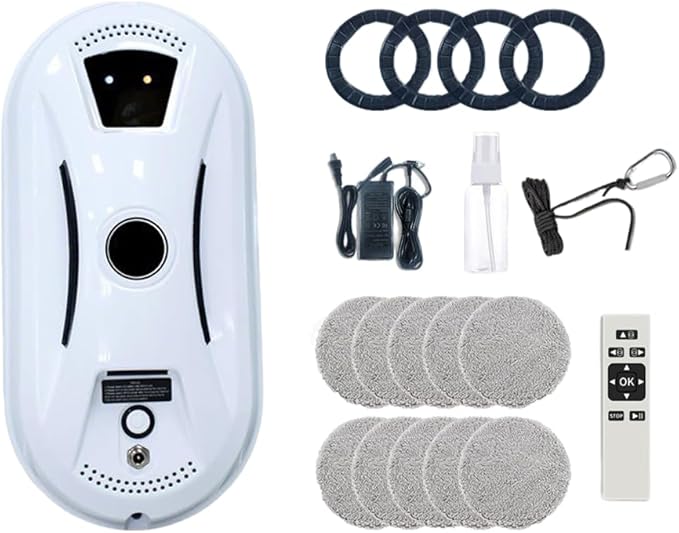 RAINPOT SAKER Automatic Smart Window Cleaning Robot - 90W Dual Spinning Pads with AI Smart Path & Smart Spray, Remote Control & 20-Min Backup Power for Glass, Mirrors & Smooth Tile