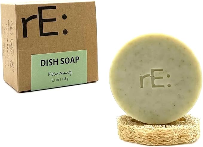 rE: REKURATOR Dishwashing Soap with Loofah Holder – Eco-Friendly, Gentle, Plant-Based Dish Bar , No Artificial Dyes or Fragrance (Rosemary Scented) , 5.1 oz