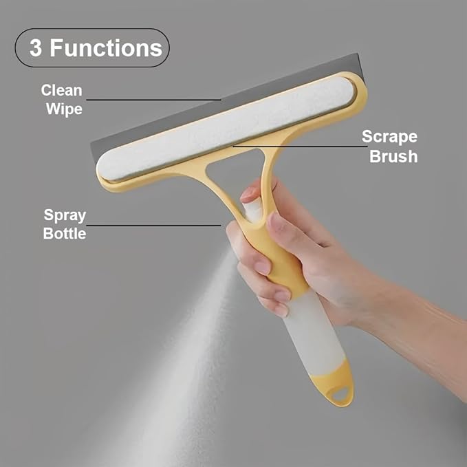 3 in 1 Spray Window Squeegee Cleaner Scraper, Window Squeegee Cleaner Tool with Spray Bottle for Shower Glass, Mirrors, Car, Home Window Cleaner Tool (Yellow)