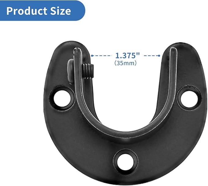 Rise age Stainless Steel Closet Rod Bracket, 1-3/8 Inch Diameter Closet Rod Holder 2 Pcs, Heavy Duty Curtain Rod Holder, Black Closet Rod Support with Screws