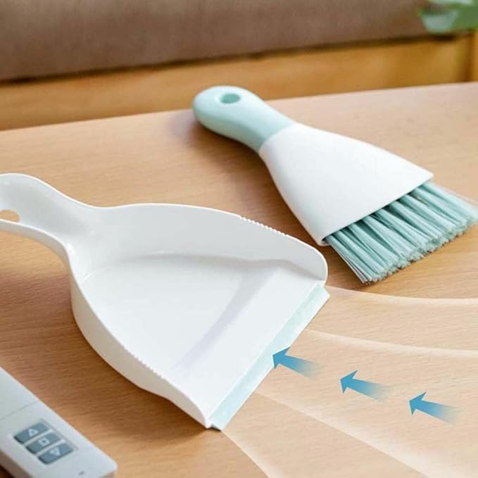 Dust pan Broom Brush Dustpan - Small Broom and Dustpan Set,Mini Broom and Dustpan,Small Dustpan and Brush Set for Home Cleaning, Sofa, Desk, Guinea Pig Cage, Cat Litter etc.（Light Green 2 Set）