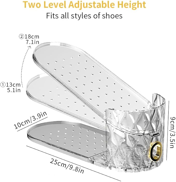 Shoe Slots Organizer, Adjustable 10 Pack Shoe Stacker for Closet Storage, Clear Double Layer Space Saver, Durable and Stackable Shoe Holder for Sneakers Heels and Flat