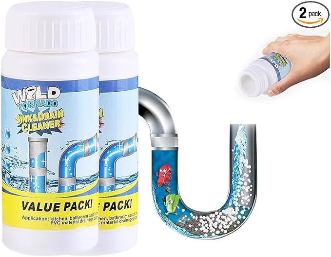 Saker Wild Sink and Drain Cleaner Powder | Rapid-Foam Fast-Acting Pipe Declogger for Kitchen, Bathroom, Toilet, Shower Drain Maintenance (2 PCS (3.88oz*2))