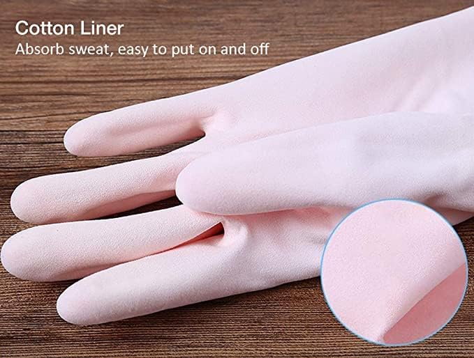 Alimat PluS 2 Pack Reusable Cleaning Gloves Latex Free, Dishwashing Gloves with Cotton Flock Liner and Embossed Palm, Waterproof Household Gloves for Laundry, Gardening（Medium）