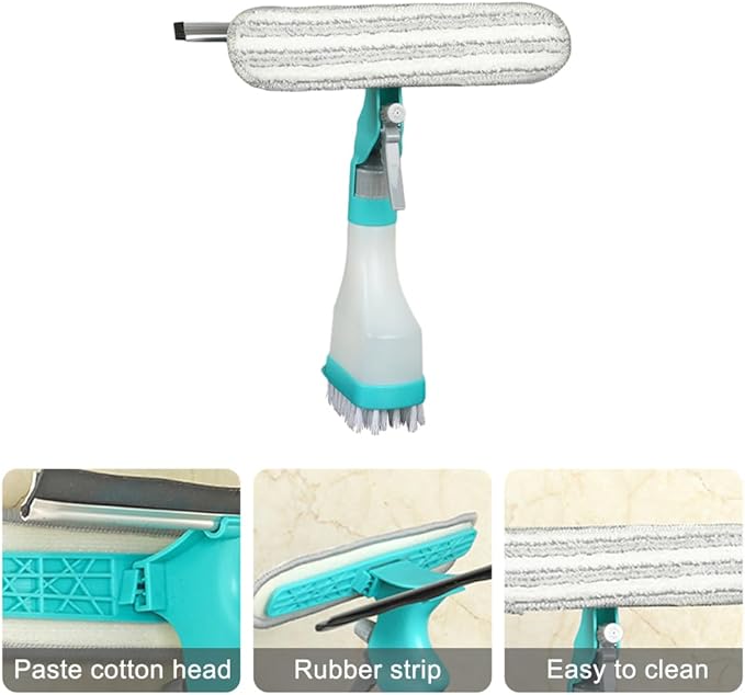 4 in 1 Window Cleaning Kit, Professional Window Vacuum Squeegee with Spray Bottle, Window Cleaner Brush Tools for Shower Wall Mirror Glass Car Windshield Countertop