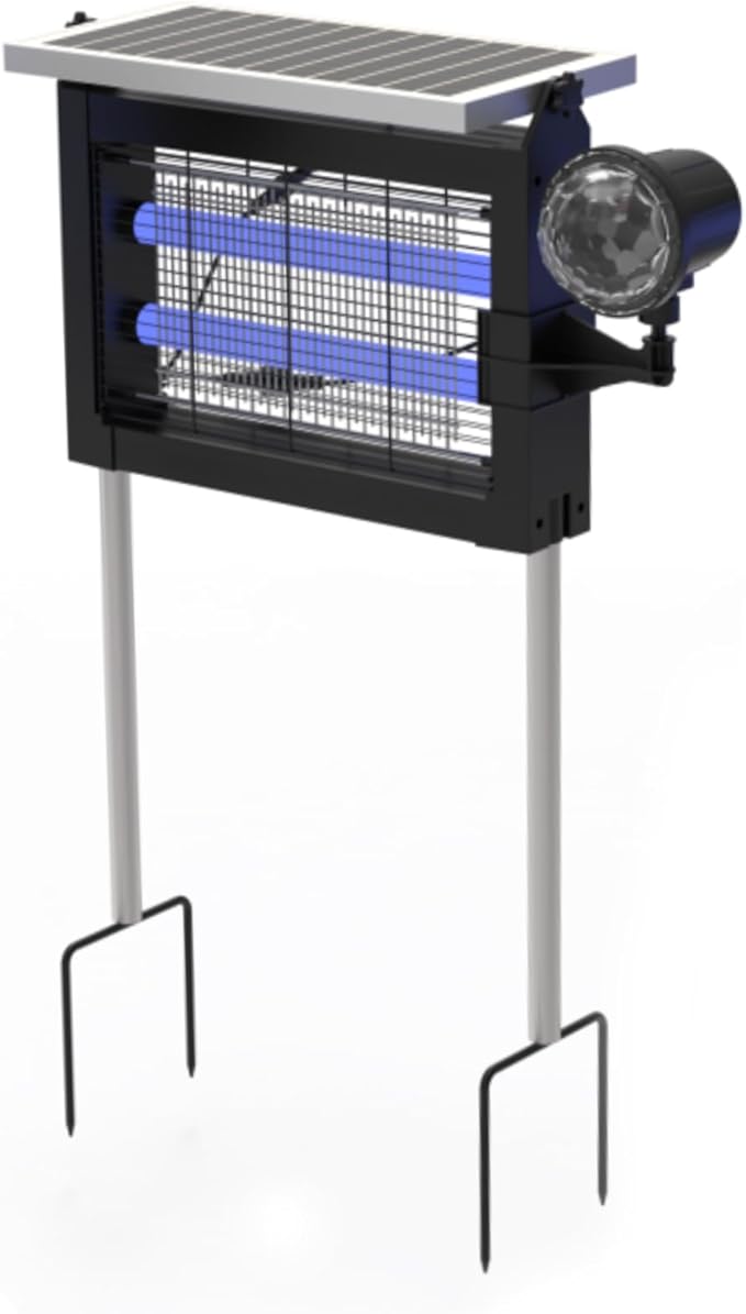 2 in 1 Solar Bug Zapper Outdoor, Outdoor Projector Light Waterproof with 14 Different Lights, 4500V Rechargeable Mosquito Killer with Solar Panel Sensor, Electric Fly Trap for Patio Yard