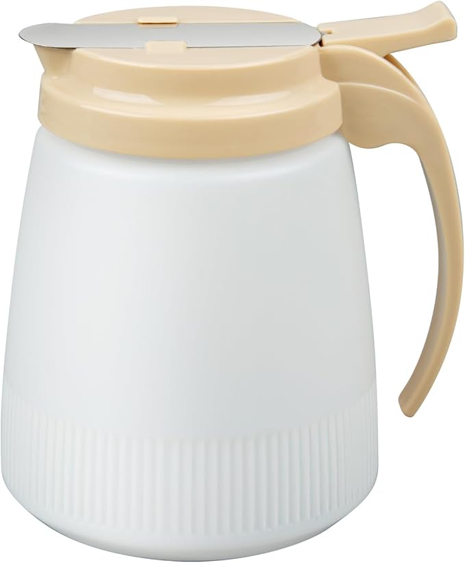 Restaurantware-Chef 101 32 Ounce All Purpose Syrup Dispensers, 10 Honey Dispensers - Beige Top, Stainless Steel Slide Cover, Plastic Pancake Syrup Bottle, Perfect For Diners, Restaurants, Home