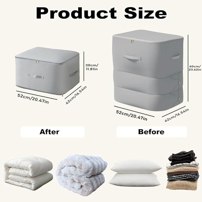 Ultra Space Saving Self Compression Organizer, 3-Layer Zipper Large Capacity Blanket Bags, Thickend Satin Fabric Comforter Storage Bag for Comforters, Clothes, Blankets (X-Large, Gray, 2PCS)