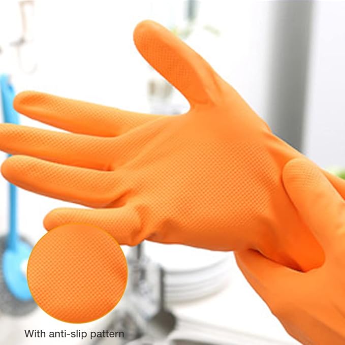 Alimat PluS 3 Pack Reusable Cleaning Gloves Latex Free, Dishwashing Rubber Gloves for Cleaning, Waterproof Household Gloves for Laundry, Gardening (Large, Without Liner)