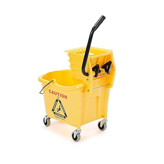 Amazon Basics Commercial Side Press Wringer Floor Cleaning Mop Bucket on Wheels, 35-Quart, Yellow
