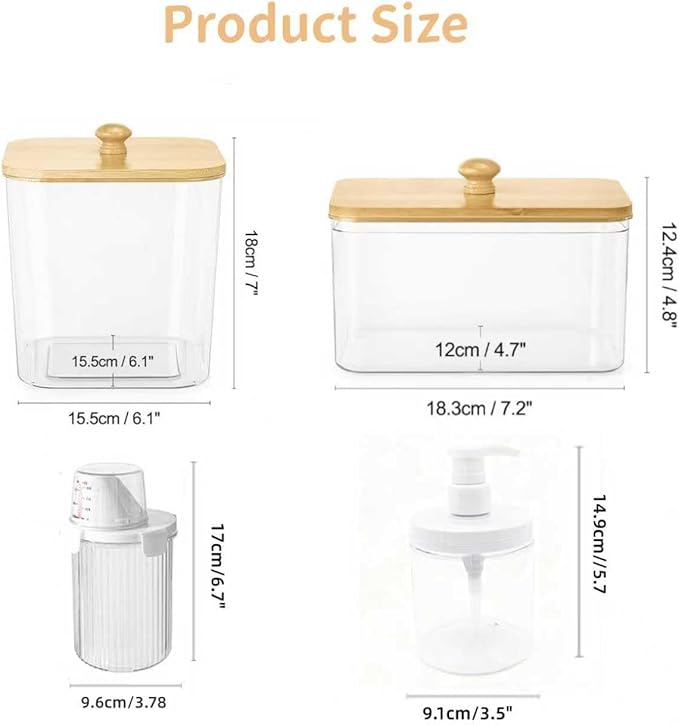 4+2-Piece Laundry Storage Set: Includes a clear laundry pod storage box and a liquid detergent dispenser. Perfect for fabric softener, powdered detergent, and more. A thoughtful gift for Momfor moms.