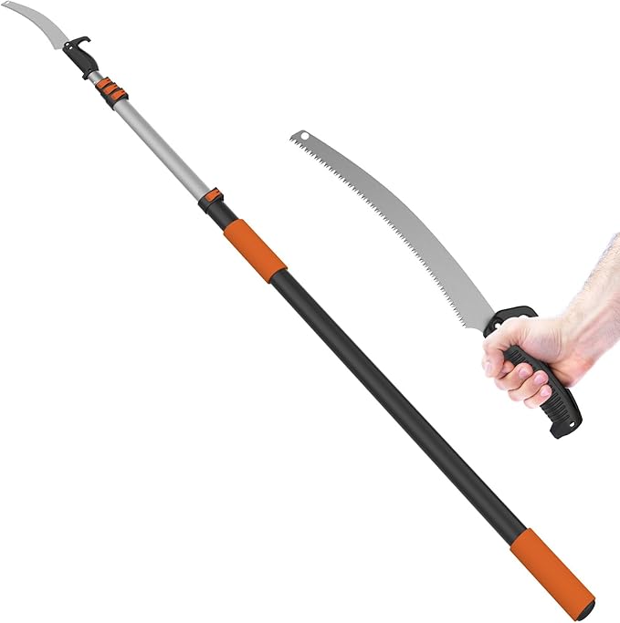 26FT Pole Saw, Telescoping Tree Trimmer with 5-20FT Extension Pole, Manual Branches Pruner for Backyard, Orange