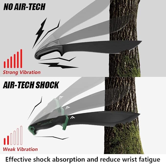 FLISSA Machete, 11'' Fixed Blade Camp Knife, Bolo Machete for Clearing Brush, Patented Shock Absorbing Air Tech Handle, Ideal for Gardening, Bushcraft and Outdoor, Molded Sheath Included