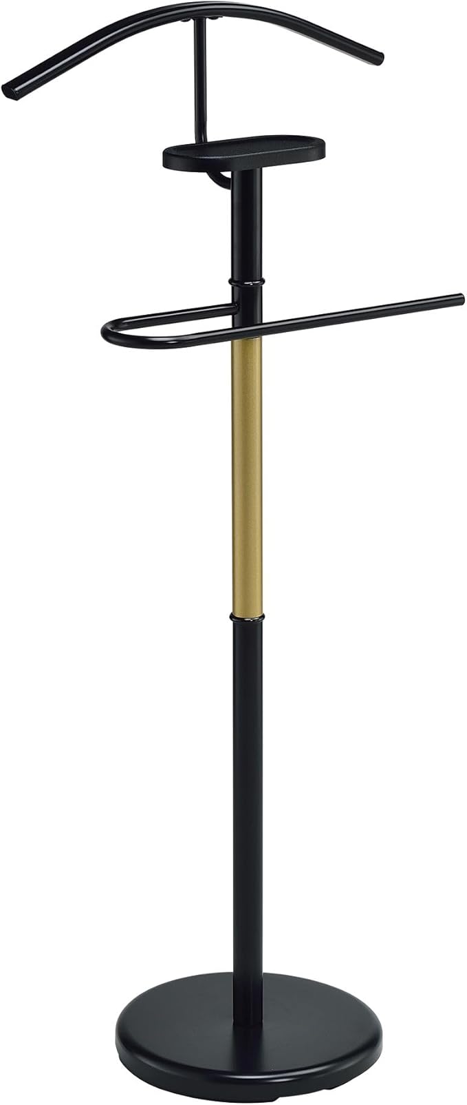 Kings Brand Furniture Luca Valet Stand – Metal Freestanding Suit Rack and Clothes Organizer with Clothing Bar, Trouser/Tie Holder & Accessory Tray, Modern Design for Bedroom, Closet (Black/Gold)