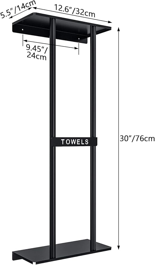 STWWO Towel Racks for Bathroom, Bathroom Towel Storage Wall Mounted 30 inch with Shelf Can Holds 6 Large Towels, Wall Towel Rack for Rolled Towels, Black
