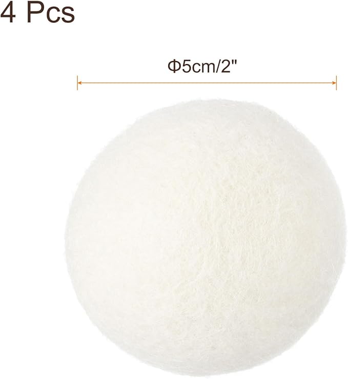 uxcell 4 Pcs Wool Dryer Balls, 2 Inches Wool Laundry Dryer Balls for Reducing Clothing Static and Wrinkles, White