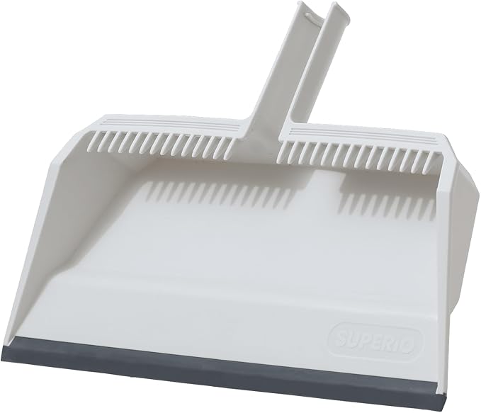 Superio 4-Pack Wide Plastic Dustpan with Comb - 16" Wide, Rubber Lip, Broom Handle Clip, White