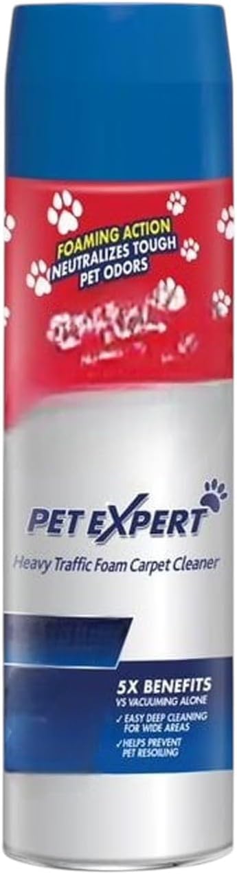 High Traffic Carpet Stain Cleaner Foam with Odor Remover, Deep Cleaning Carpet & Rug Solution for Pet Messes and Tough Stains, 22 oz