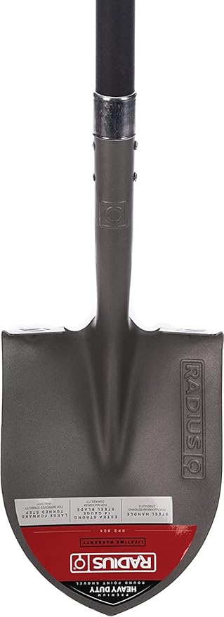 Radius Garden 58-in Long Handle Round Point Digging Shovel, Steel Shovel Head with Fiberglass Shaft