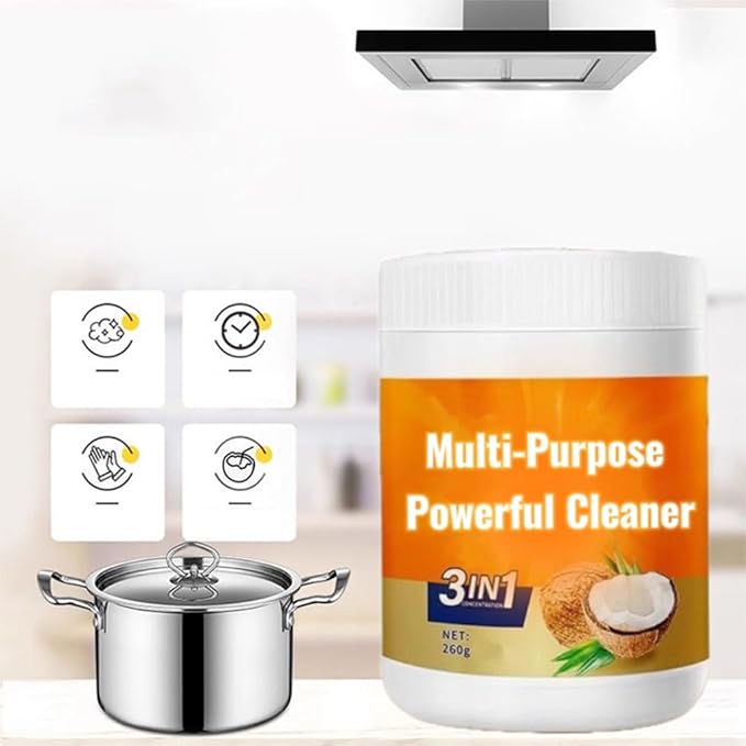 Multi-Purpose Powerful Cleaner for Kitchen, 260g Coconut Oil Natural Cleanser Heavy Kitchen Duty Degreaser All-Purpose Cookware Cleaner for Faucets, Tiles, Oven & Stove Top (2)