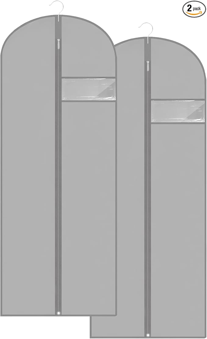 Dress Bags for Gowns Long, 60'' Garment Bags, Suit Bag for Storage and Travel, 2 Pack (Grey)