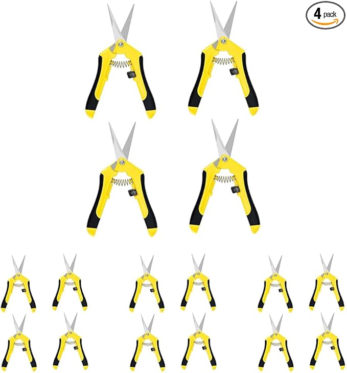 iPower 6.5 Inch Gardening Hand Pruner Pruning Shears Trimming Scissors with Straight Stainless Steel Blades for Bonsai, Herb, Bud, Hedge, 16-Pack, Yellow