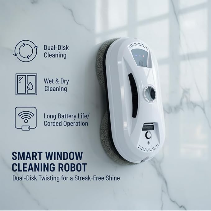 Automatic Window Cleaning Robot: Window Cleaner Robot Inside/Outside with 2800Pa Suction, Edge Detection & Anti-Drop Protection - Remote Control for Glass Mirror Washing