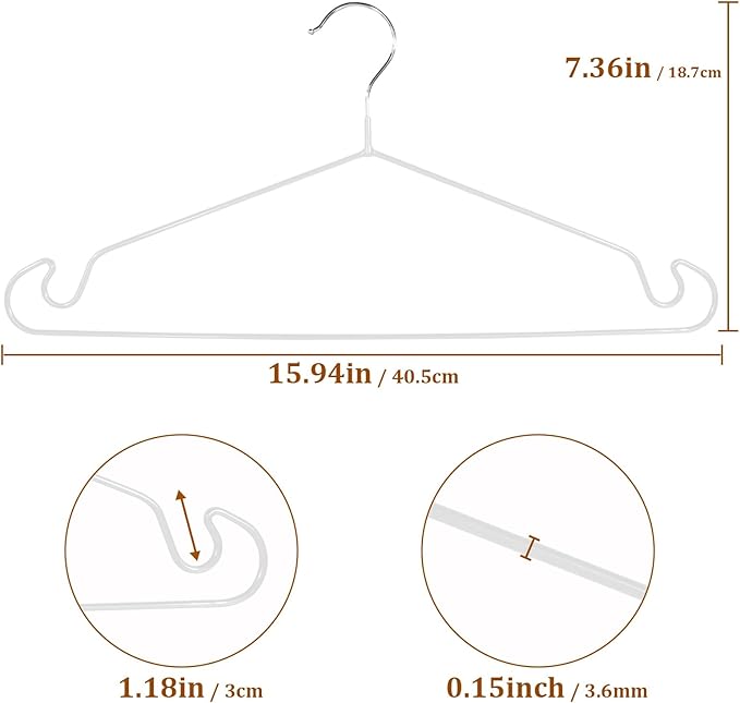 Clothes Hangers, 20Pack,White Metal Hangers,15.7'W Space-Saving Shirt Hanger,Non-Slip Heavy Duty Hanger with Deep Shoulder Notches for Dress and Camisole