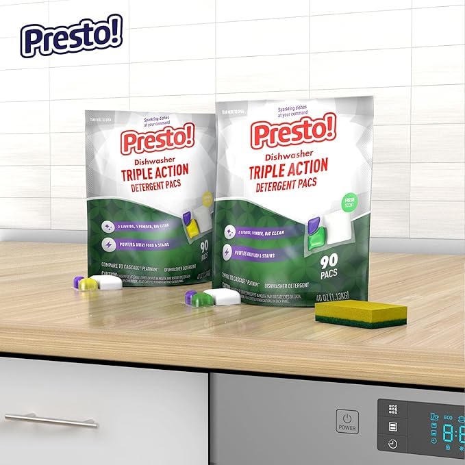 Amazon Brand - Presto! Triple Action Dishwasher Pacs, Lemon Scent, 70 Count