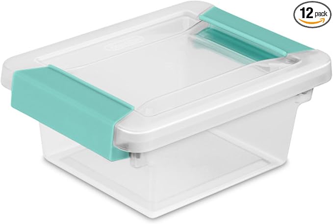Sterilite 12-Pack Clip Box, Stackable Clear Plastic Bins with Latching Lids, Mini - Writing, Arts or Crafts Supplies Storage Containers for Home, Office, Classroom and Workshop Organization
