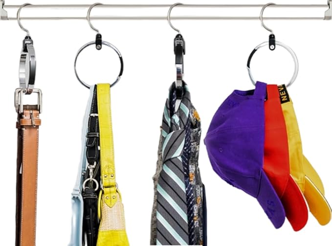 Rolly Hanger® Closet Space Saver – Premium Rotating Aluminum Organizer for Belts, Ties, Hats & Handbags – Heavy Duty 360° Swivel – Declutter & Maximize Storage (1 Pack)
