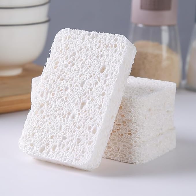 12 - Pack Non-Scratch Scrub Sponges - Sponges for Dishes and Washing Dishes, Cleaning Sponges for Kitchen Home Bathroom Cars, Funny Cut-Outs DIY for Kids (White)