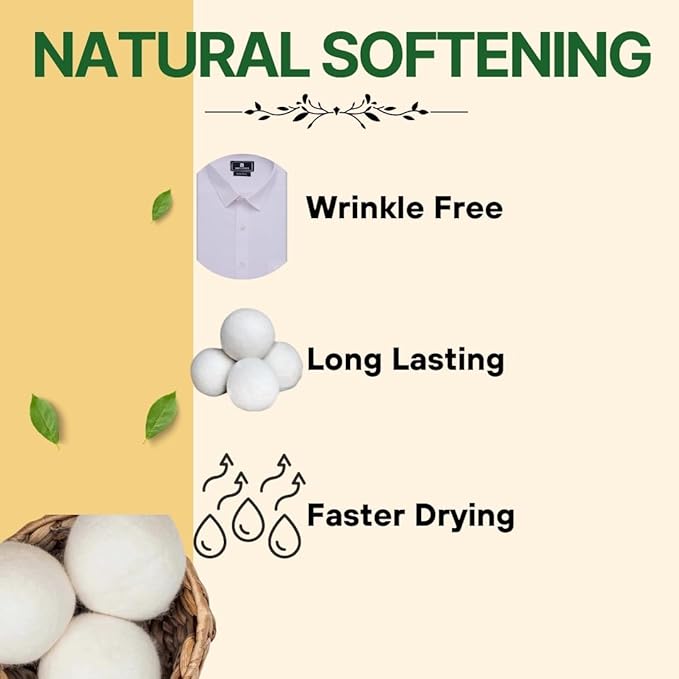 SEDLAV Wool Dryer Balls for Dryer Wool Dryer Balls - Wool Laundry Balls for Dryer, Wool Dryer Balls Laundry Reusable, Natural Reusable Fabric Softener & Wrinkle Reducer – Chemical Free (4)