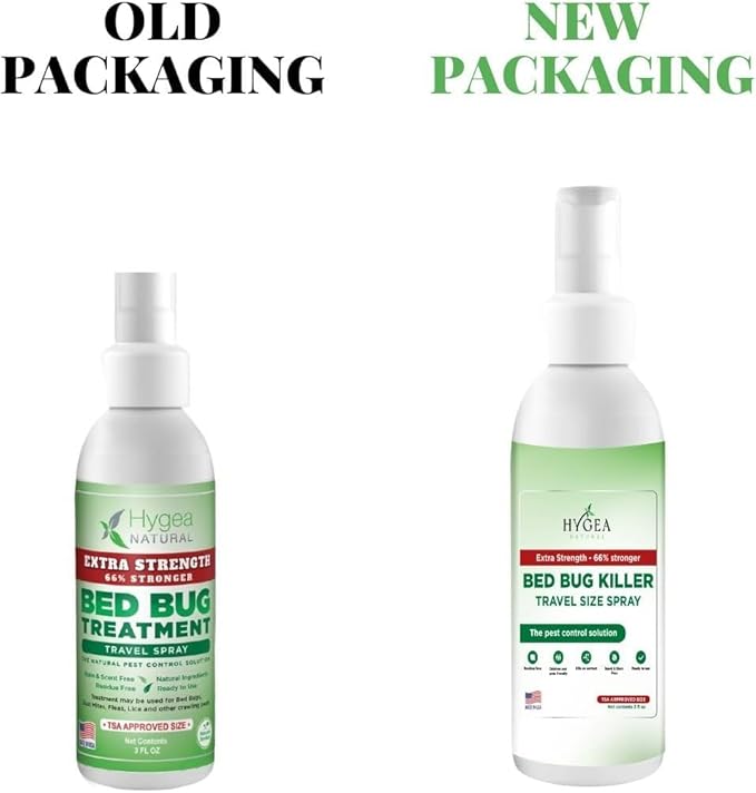 Hygea Natural Extra Strength Bed Bug & Mite Natural Travel Spray - TSA Approved Size - Child & Pet Friendly - Stain & Odor Free - for Hotel, Suitcase, Backpack, Shoes - 66% Stronger Formula(2pk, 3 oz)