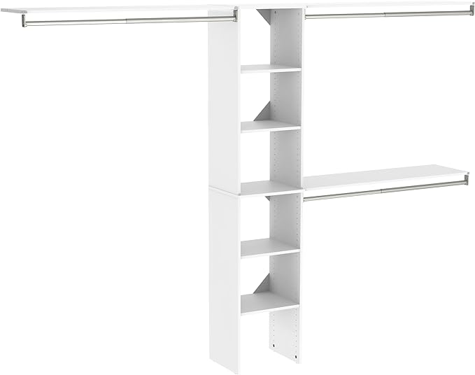ClosetMaid SuiteSymphony Wood Closet Organizer Kit with Tower, 3 Hang Rods, Top Shelves, Adjustable, Fits Spaces 5 - 9 ft. Wide, Pure White