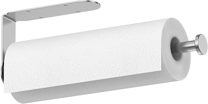 Mbillion Under Cabinet Paper Towel Holder for Kitchen, RV & Camper - Waterproof, Anti-Rust Wall Mount with No Drill Installation, 5.71” Compact Design (Brushed Silver)