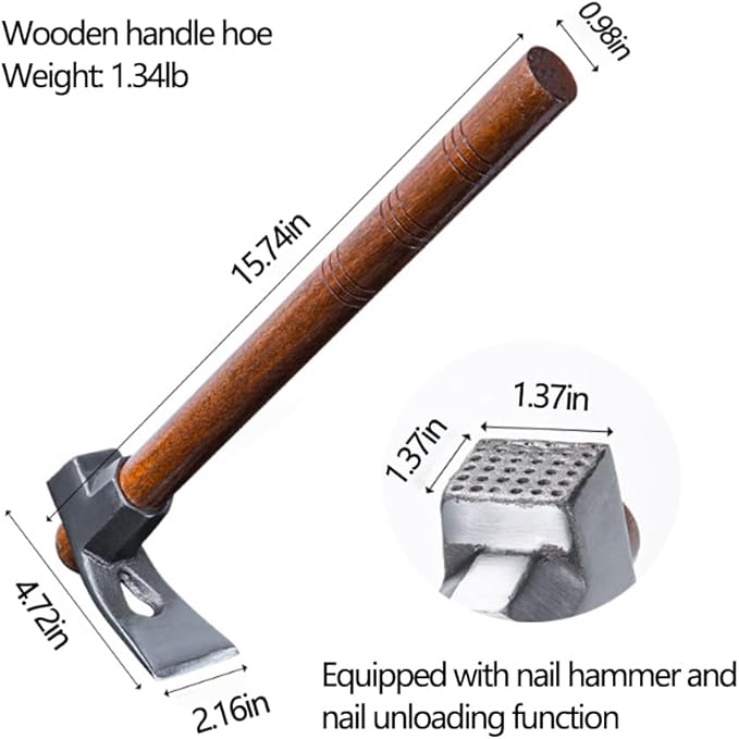 Garden Hoe Tool Small Action Hoe, Loosening Soil and Weeding,Knockable and Removable Nails,Hand Long Handle Weed Garden Tool,Digging and Rooting (4.72in×2.16in,1.34lb)
