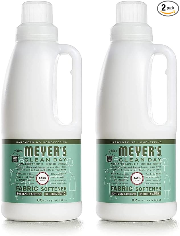 Mrs. Meyer's Clean Day Liquid Fabric Softener Bottle, Basil Scent, 32 Fl oz (Pack of 2)